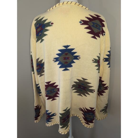 CJ Banks Vintage Aztec southwestern embroidered yellow sweater 3X - Picture 3 of 9